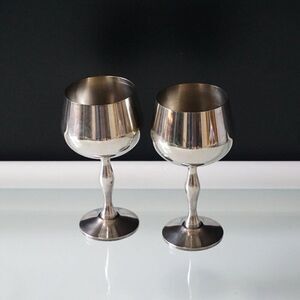 Set of 2 Silver Plate Wine Goblets 5 1/2" Tall Portugal Chalice Wine Cup